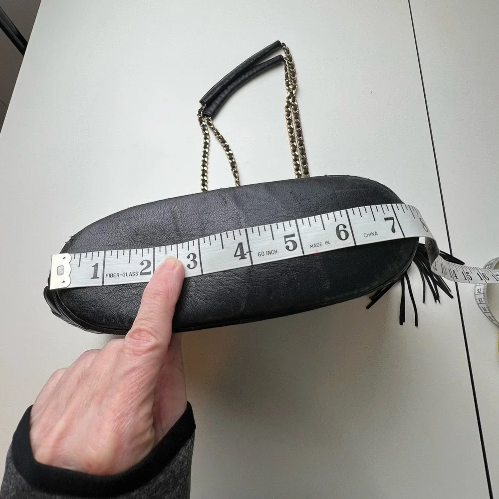 Koret Vintage Black Leather Quilted Shoulder Handbag Tassel Chain Straps